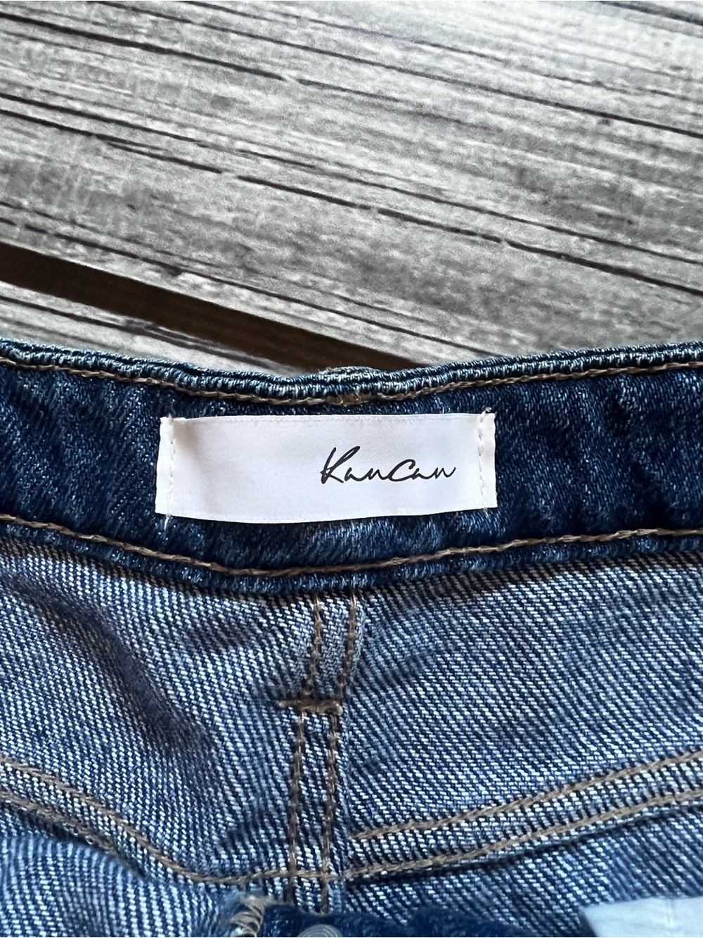 KanCan Dark Blue Distressed High-Rise Jean Shorts - Picture 3 of 7